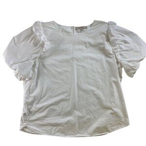 Ann‎ Taylor Loft White Ruffle Sleeve Blouse XL 100% Cotton Top Western Boho Cute